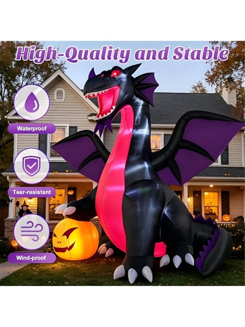 12FT Halloween Inflatable Dragon with Pumpkin Outdoor Decoration
